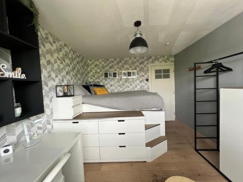 拉纳肯Bed & Bokes aan de Maaskant的一间卧室配有带白色抽屉的床
