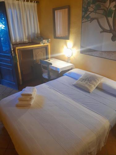 伊维萨镇Navila Palmera的一间卧室配有一张大床和毛巾