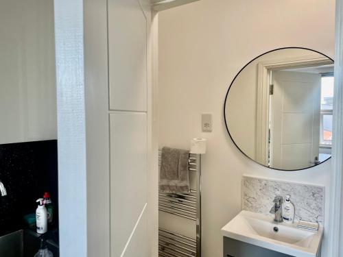 伦敦Lovely self contained studio now available的一间带水槽和镜子的浴室