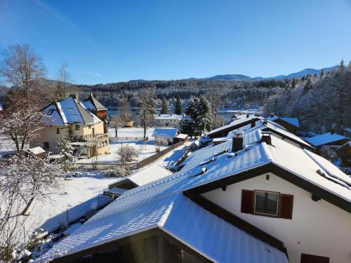 瓦尔兴湖Ferienwohnung Haus Reindl的雪覆盖的房子的屋顶