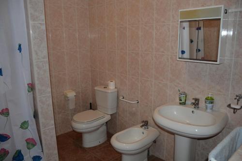 波多诺伏Residencial Chez Flor的一间带卫生间和水槽的浴室