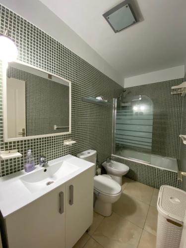 坎德拉里亚Los Menceyes Yaral的浴室配有盥洗盆、卫生间和浴缸。