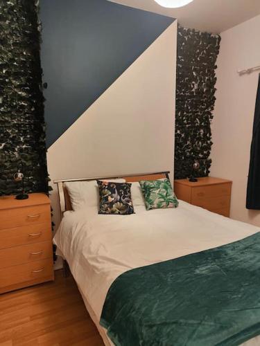 伯明翰Newhall Apartment的一间卧室配有一张带两个枕头的床