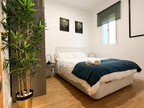 马德里La Ronda de Segovia的一间卧室配有一张床,上面有两条毛巾