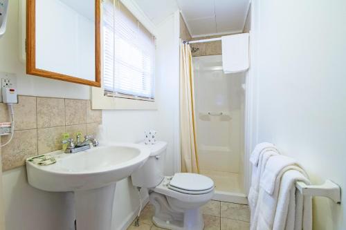 威尔斯海滩半月小屋汽车旅馆的一间带水槽、卫生间和淋浴的浴室
