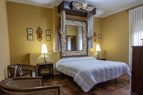Perales del PuertoDON JULIO的一间卧室配有一张大床和镜子