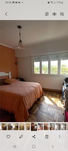马德普拉塔Departamento planta alta chauvin的一间卧室设有一张床和两个窗户。
