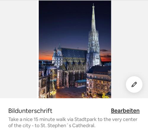 维也纳Sehr Zentrale Wohnung-Loftstyle-的一张城市图,上面有一座高大的大教堂