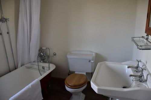 洛尔斯劳特Riverside Cottage的浴室配有盥洗盆、卫生间和浴缸。