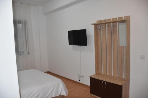 BîrnovaPensiunea Sasha的一间卧室配有一张床和一台平面电视