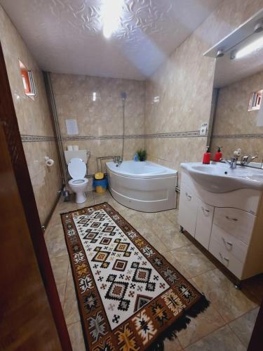 瓦杜伊泽Pensiunea Adriana的带浴缸、卫生间和盥洗盆的浴室