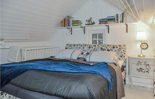 阿尔维卡Stunning Home In Arvika With Kitchen的一间卧室配有一张带蓝色毯子的大床