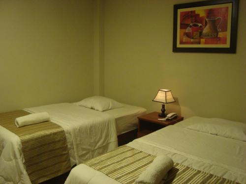 皮斯科PiscoMar Peru的一间设有两张床和台灯的房间