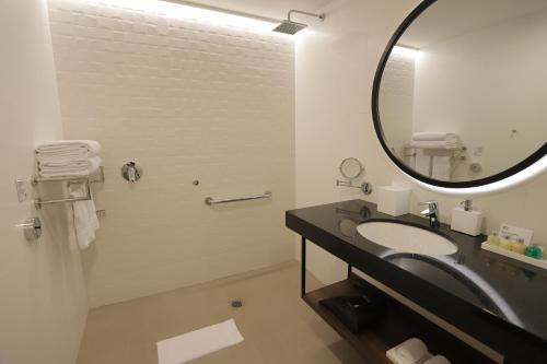 利马Casa Andina Premium San Isidro的一间带水槽和镜子的浴室