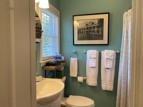 艾肯The Birdnest Inn的浴室配有白色卫生间和盥洗盆。
