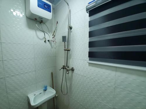拉各斯DINERO JADE - One Bedroom Apartment的带淋浴和卫生间的浴室。