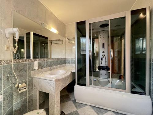 波亚纳布拉索夫Vila Condor的一间带水槽和大镜子的浴室