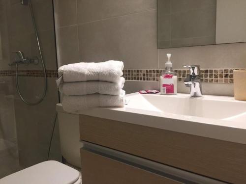 埃斯特角城Apto Península excelente ubicación**的浴室配有盥洗盆、卫生间和毛巾。
