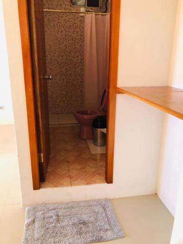 巴克里索莫雷诺港Pelican Tours的一间带卫生间的浴室和一扇门