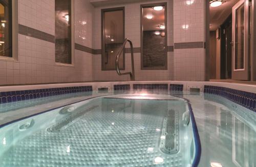 罗斯兰罗斯兰威望山度假酒店的酒店客房内设有一个按摩浴缸,