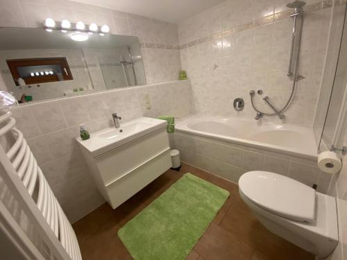 VöhlGästehaus Natur Wohnung Auszeit的带浴缸、卫生间和盥洗盆的浴室