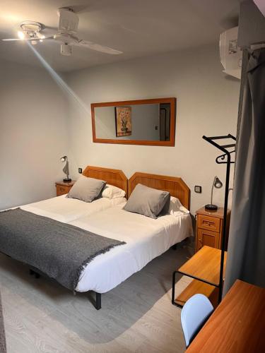萨拉戈萨阿雷纳尔旅馆 的一间卧室设有两张床,墙上设有一面镜子