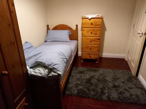 FarnleyHall 2的一间小卧室,配有一张床和一个梳妆台
