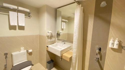 茂物Swiss-Belcourt Bogor的一间带卫生间和水槽的浴室