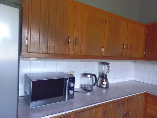 彼得马里茨堡TPOKAY Self Catering Holiday Home的厨房配有微波炉和台面上的搅拌机