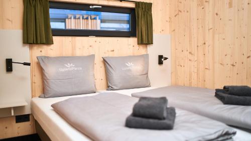 温特贝格UplandParcs Sauerland的带窗户的客房内的两张床