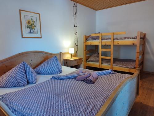 Arriach格伦邓霍夫农家乐的一间卧室配有一张带两张双层床的床铺。