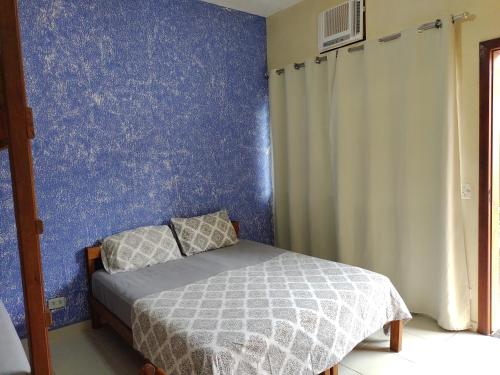 乌巴图巴Boa Vida Ubatuba的一间卧室设有一张床和蓝色的墙壁
