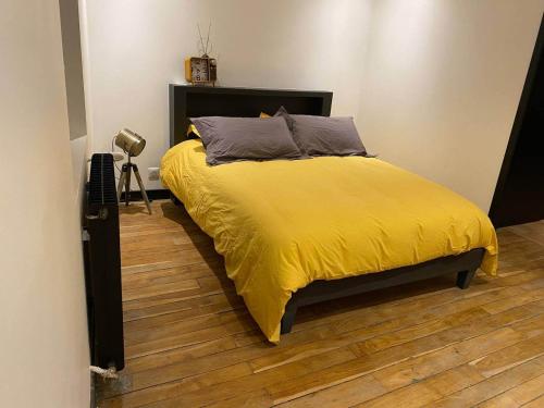 布尔日CAPUCINE的一间卧室配有一张黄色毯子床