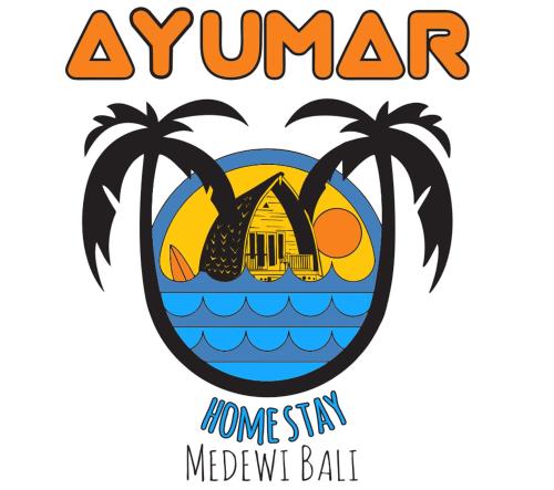 普卢坎Ayumar Homestay Medewi的棕榈树海滩的插图,用方言 ⁇ 装家庭系统