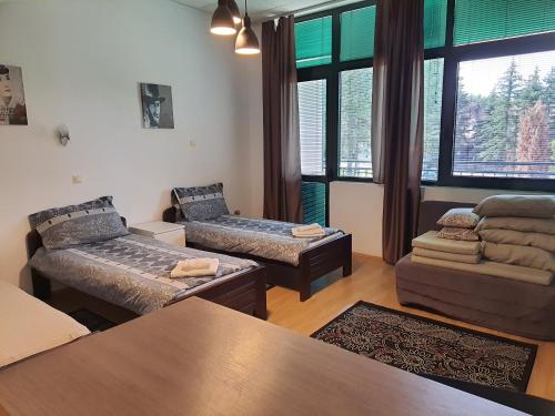 兹拉蒂博尔Felix Apartment的客厅配有两张沙发和一张桌子