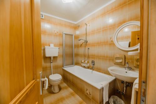 PeraHotel Garnì Rosengarten的一间带水槽、卫生间和镜子的浴室