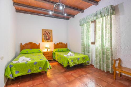 TebaMolino de Lucero, casa rural的带绿棉被的客房内的两张床