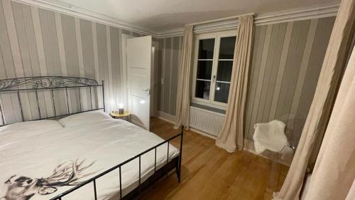 海利根舒文迪Schwendi-Blueme的卧室配有白色的床和窗户。