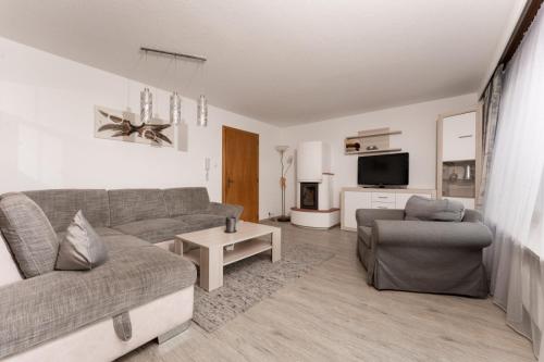 乌姆豪森Apart Ronja的客厅配有沙发、椅子和电视