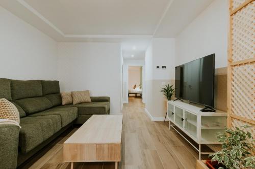洛格罗尼奥Natural Stay Apartamentos PassivHaus的带沙发和平面电视的客厅