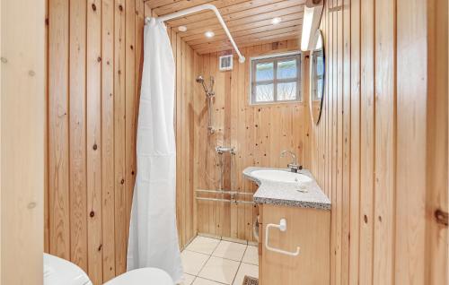 奥特鲁普Lovely Home In Otterup With Kitchen的带淋浴、卫生间和盥洗盆的浴室