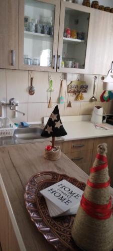 米特洛瓦克My Home Tara的厨房配有桌子,上面有圣诞树
