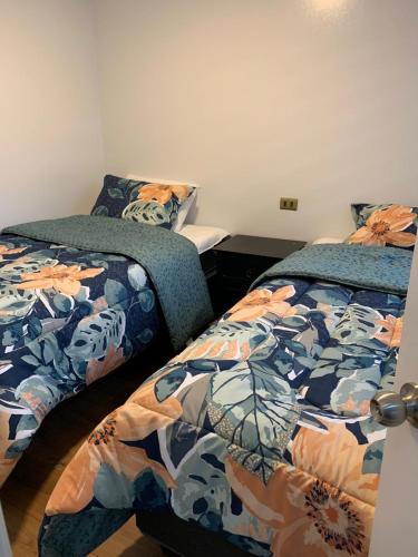 特木科Cabañas y Departamentos Las Palmas, Temuco Depto 4的卧室内两张并排的床