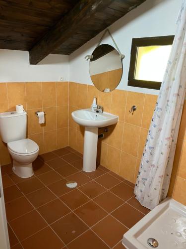 Pinilla del ValleEncanto - Pinilla del Valle的一间带水槽、卫生间和镜子的浴室