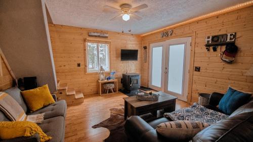 达克科里克村Charming Blue Farmhouse Cabin的客厅配有沙发和电视。