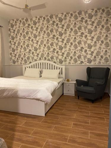 欧拉ALULA WINTER的一间卧室配有一张床和一把椅子