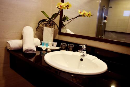 碧瑶Aura One Hotel的一间带水槽和镜子的浴室