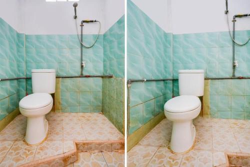 丹戎槟榔SPOT ON 92053 Bagus Stay的浴室设有卫生间和淋浴,两幅图片