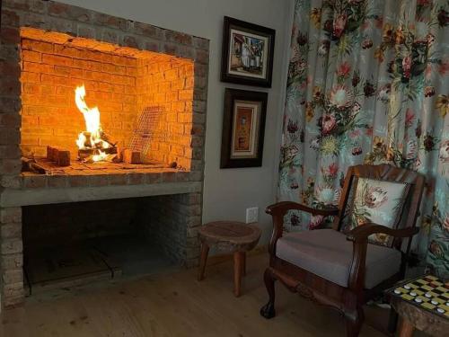 维德尼斯Vredenbosch Hoekwil的客厅设有壁炉,壁炉内有壁炉