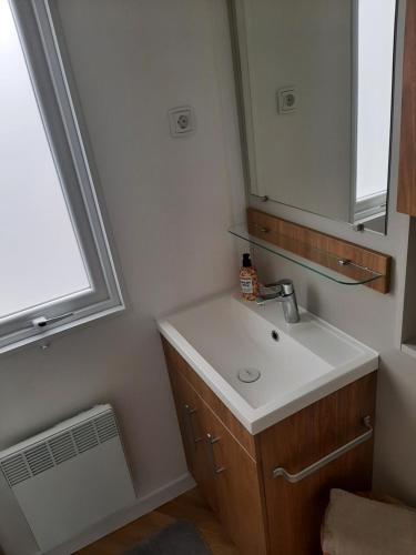 东卡佩勒Chalet DIE SONNE的一间带水槽和镜子的浴室